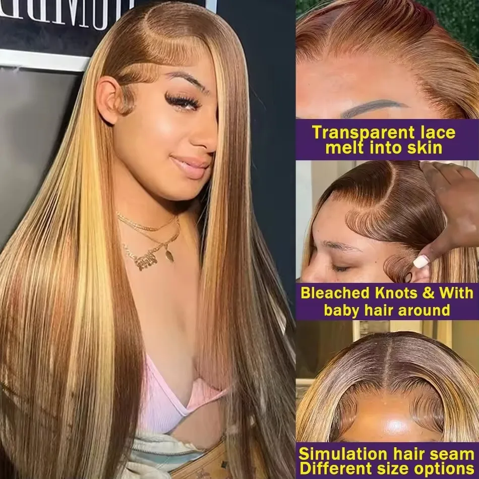 

30 40 Inch Highlight Straight Human Hair Wig Brazilian 13x6 13x4 HD Transparent Lace Frontal Wig Lace Front Wigs For Black Women