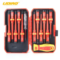 LIDIAO 13PCS Screwdrivers Set Electrician Repair Tool Kit 1000V Changeable Insulated Screwdrivers Set with Magnetic Slotted Bits