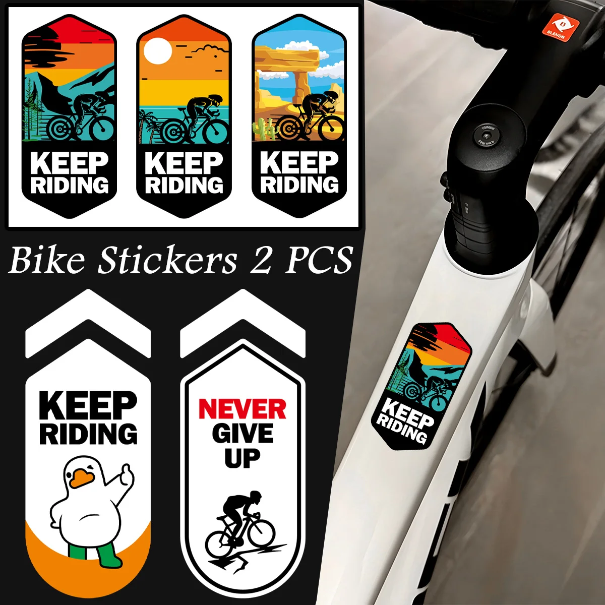 

2Pcs Keep Riding Reflective Decals, Sunset Mountain Design Waterproof Stickers for Electric Bike Frame & Motorcycle Front Bar