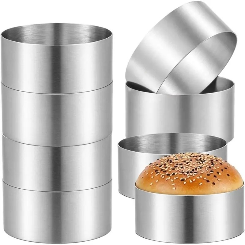Stainless Steel 4 Inch Nonstick Hamburger Bun Ring Mold Seamless 8Pcs, Crumpet Ring For Burgers, Pancakes