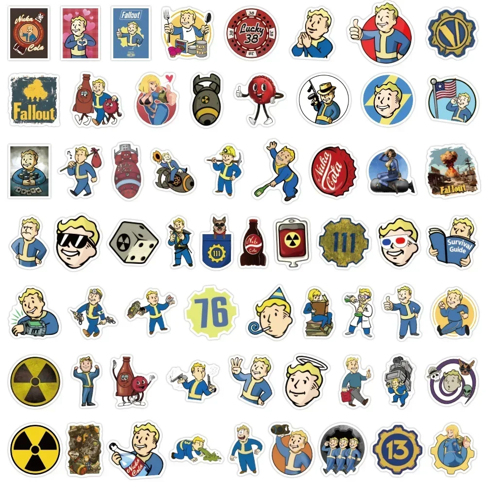 Juego de dibujos animados de la serie fallout para regalo, 60 piezas, estuche adhesivo, papelería, impermeable, calcomanía, álbum de fotos, Graffiti, juguete