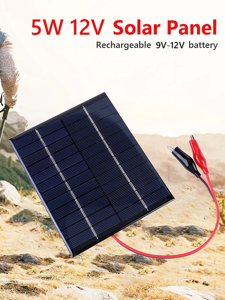 5W 12V DIY Polysilicon Solar Epoxy Cell Charger Waterproof Solar Battery Charger for Outdoor Camping for 9-12V Battery Charging