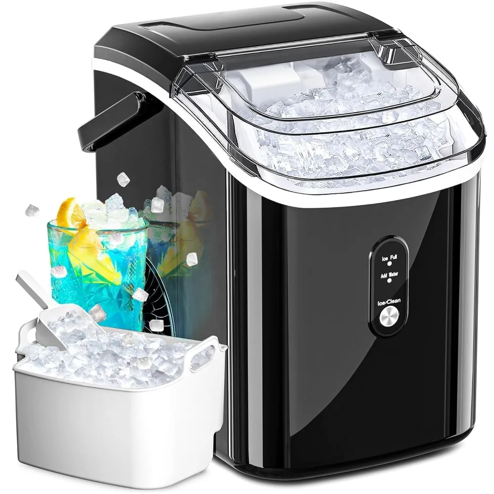 Portable Ice Maker Countertop with Handle, Chewable Ice, 35lbs/Day, One-Click Operation, Compact Design, Crushed Pellet