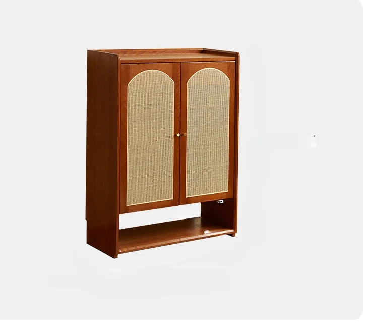 

Solid Wood Rattan Shoe Cabinet Door Home Entrance Integrated Coat Hook Wall Storage Storage