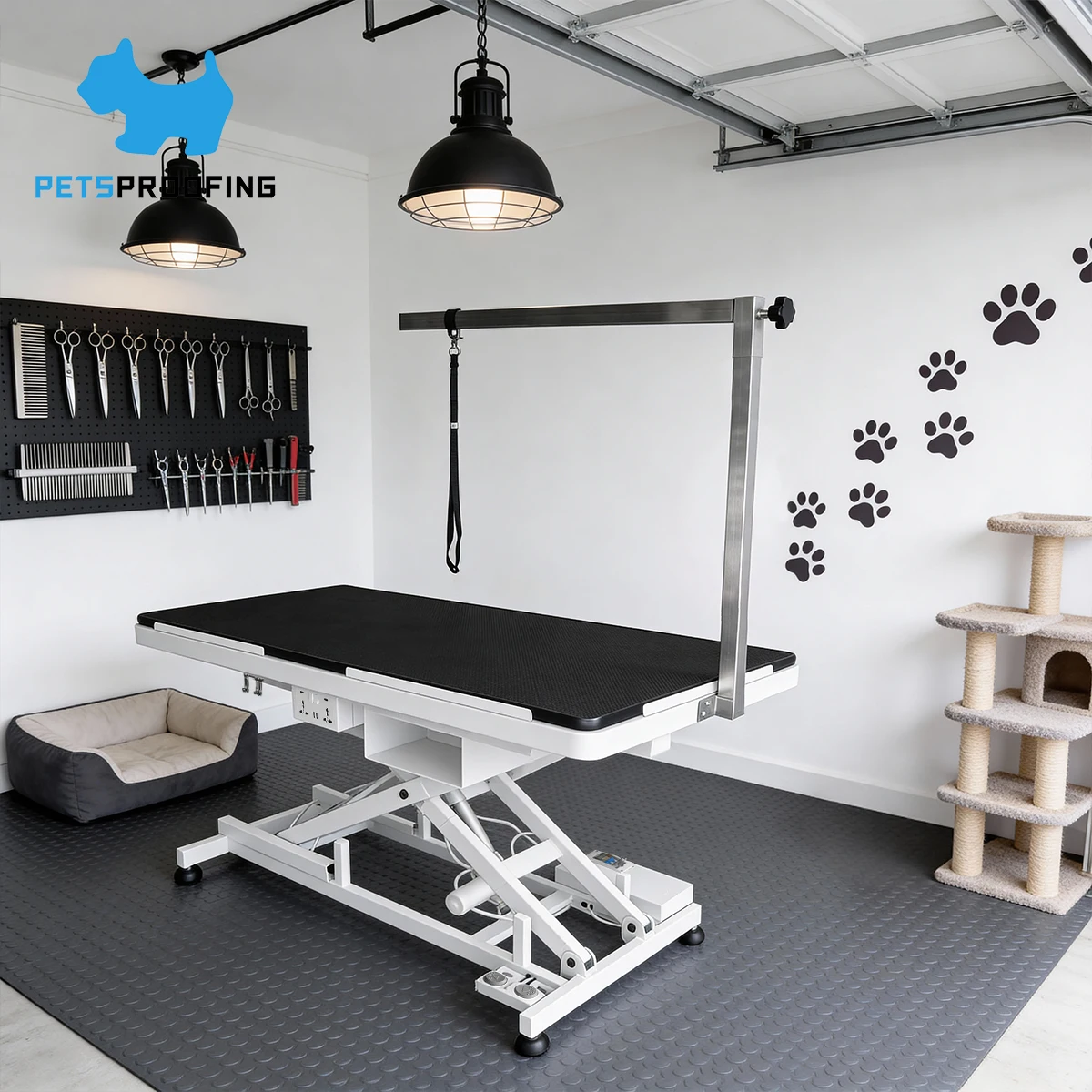 Heavy Duty Electric Lifting Dog Grooming Table Height Adjustable Anti-Slip Tabletop Max Bearing 300LBS For Large Pet Dogs