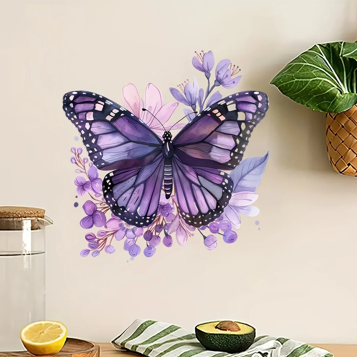 Noble Elegant Purple Flower Butterfly Decoration Sticker Self-Adhesive Magic Mysterious Butterfly for Home Decor B100