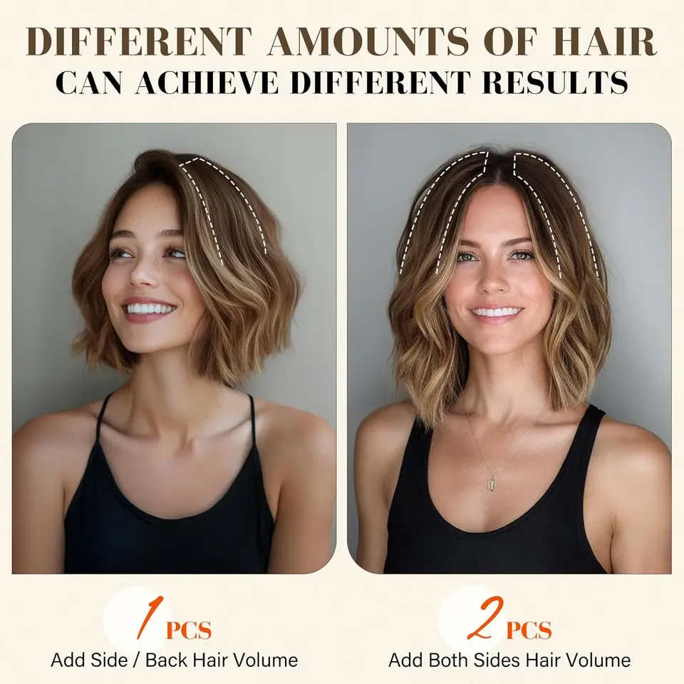 Relleno de Cabello Sintético Invisible Sin Costuras con Clip Aumenta el Volumen del Cabello Extensiones de Cabello Cubre Laterales y Parte Superior para Mujeres 6