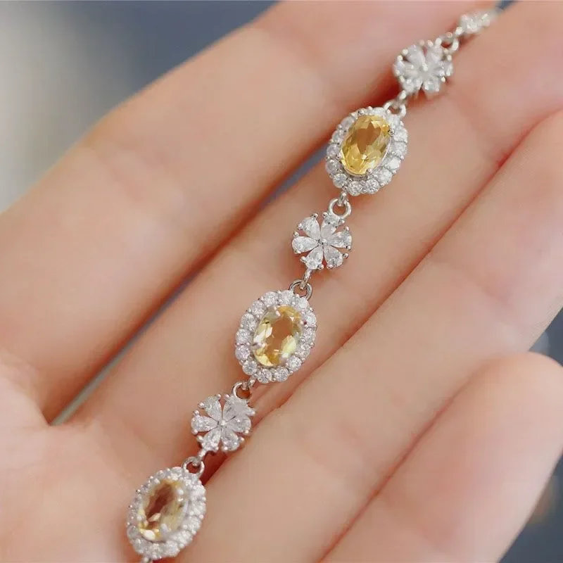 Flower Light Luxury Creative Style Yellow Crystal bangles Fashion Palace charm bracelet for women Wedding silver Jewelry