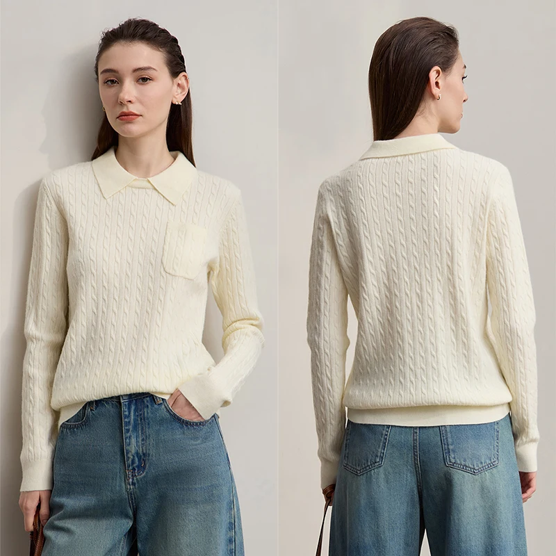 AMI Women's Sweater 2025 Autumn New Retro Solid Color Elegant Sweaters Ladies Versatile Long Sleeves Tops For Woman 12543205