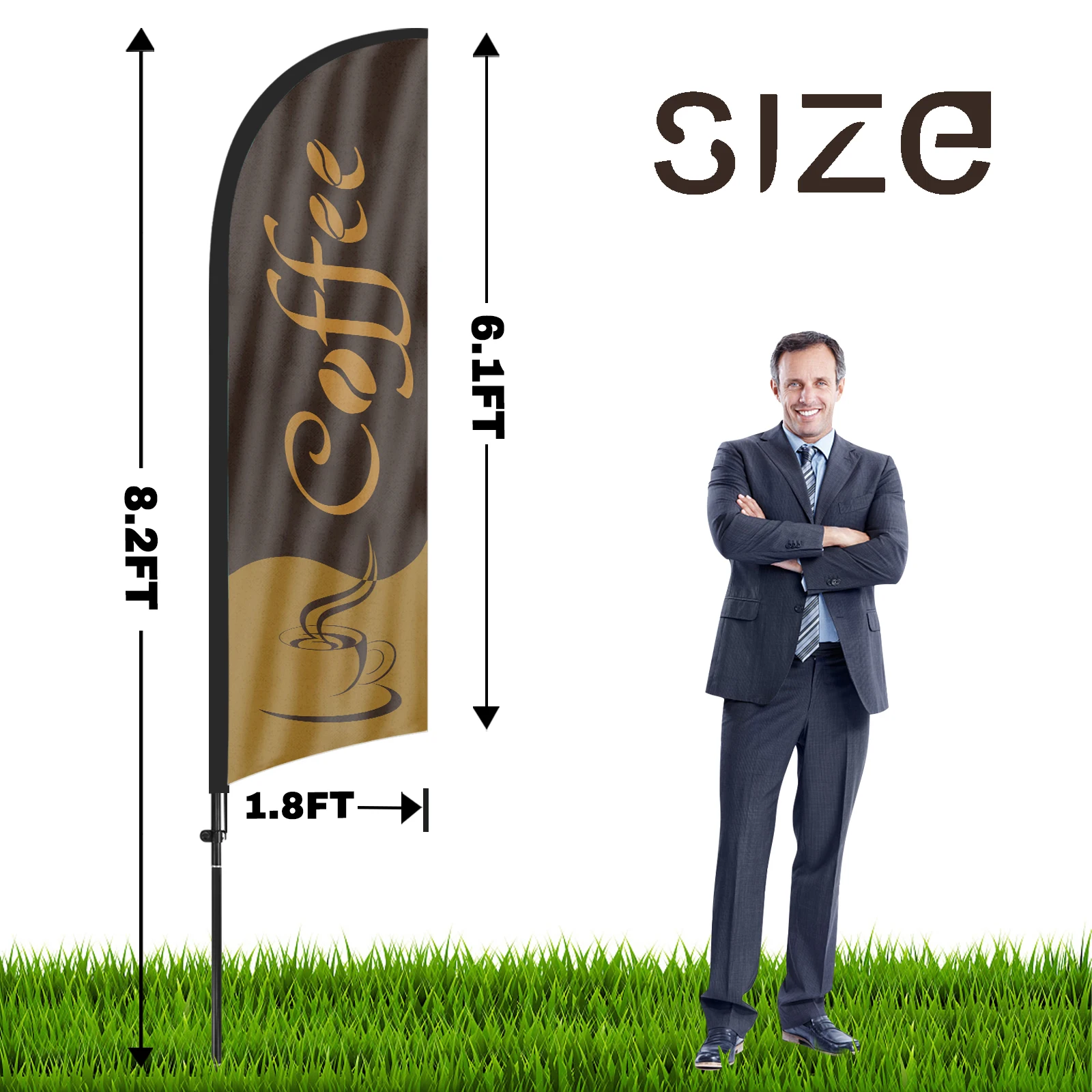 FSFLAG 1PCS 280CM The Coffee Feather Flag with Flagpole Advertising Outdoor Banner Decoration for Businesses and Storefronts