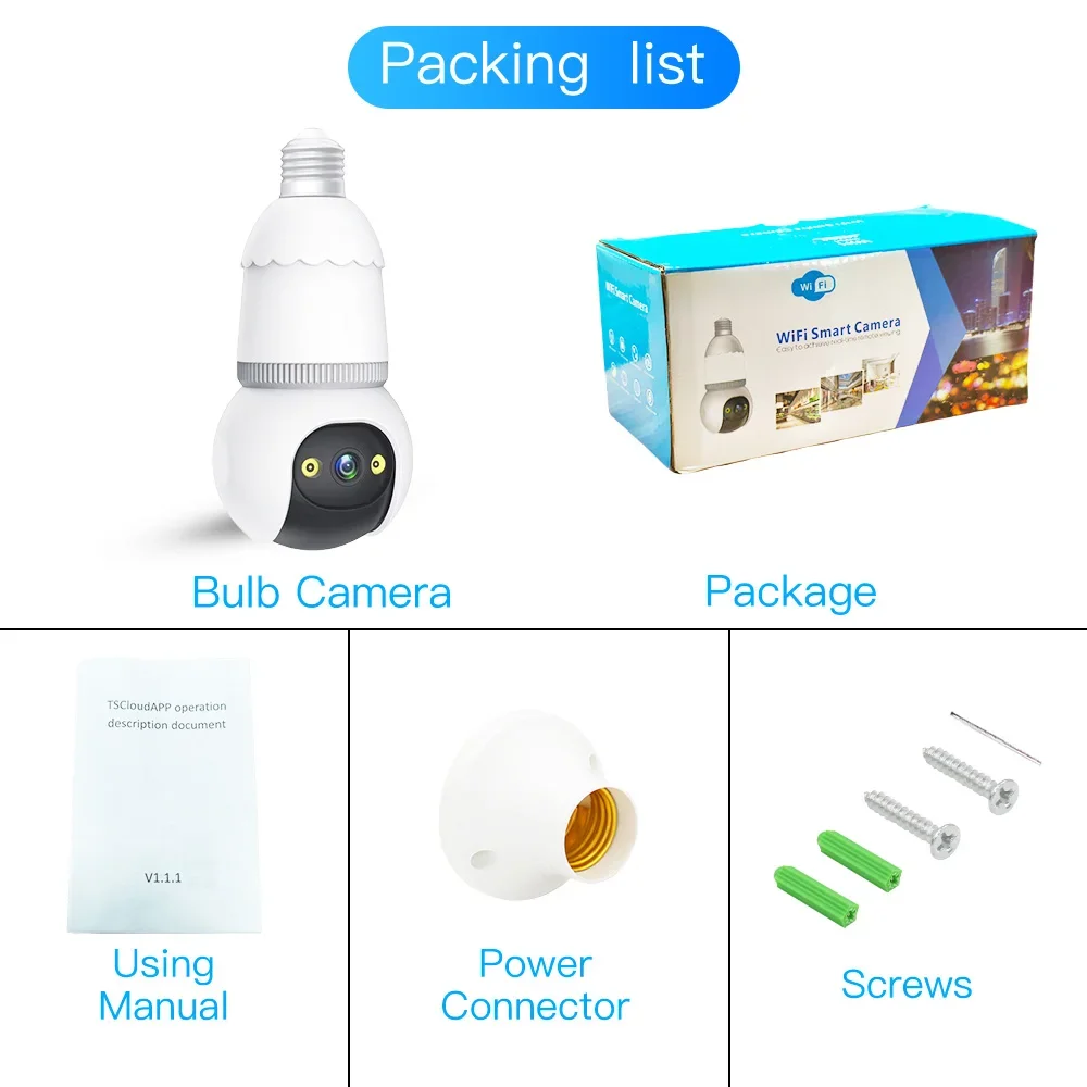 Light Bulb Security Camera 5G/2.4GHz Wireless Indoor Camera with Night Vision, Motion Detection, 360° Remote Viewing, E27 bulb