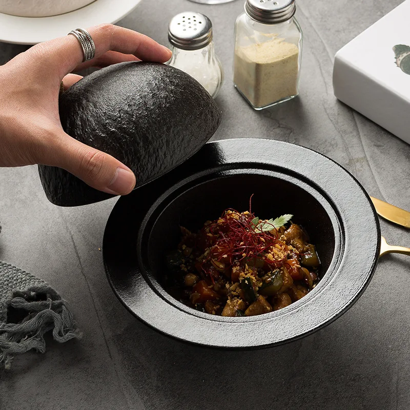 Rock Ceramic Molecular Cuisine Bowl Dry Ice Smoke Serving Plate Restaurant Decor Tableware