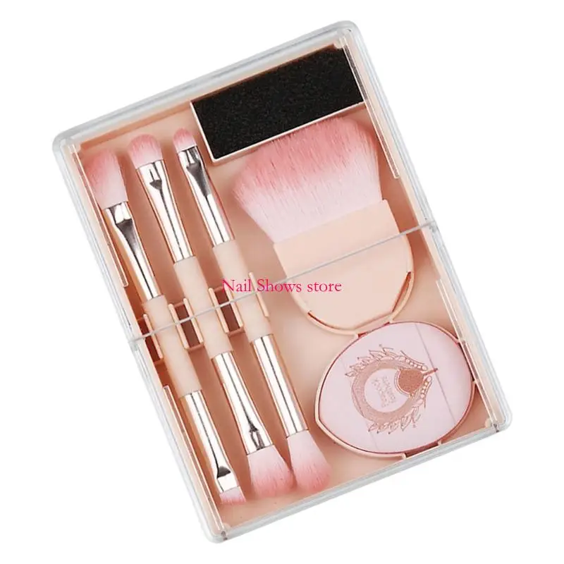 Juego cepillo maquillaje doble cabeza e0BC, aplicador bronceador polvo hojas ojos maquillaje líquido en