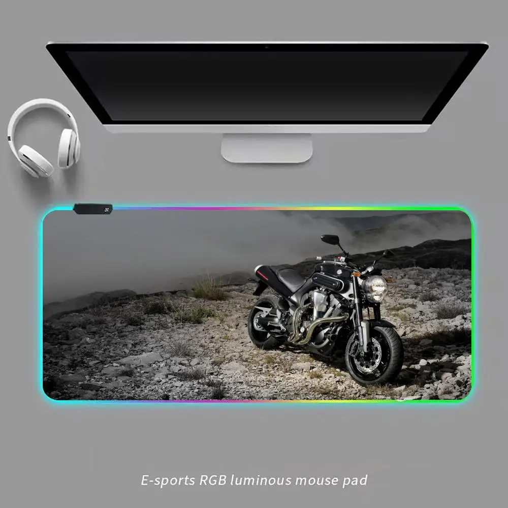 Motorcycle Y-yahama Cool Mouse Pad RGB Gaming Mouse Pad Desk Mat HD Gamer Large LED Light XXL MousePads
