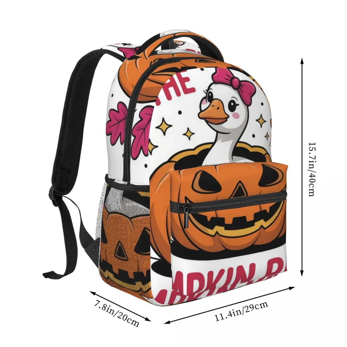Lovely Casual Backpack Center Goose Jack O Lantern Pumpkin Typography Cute Fall Typography Whit Holiday Daypack for October Men