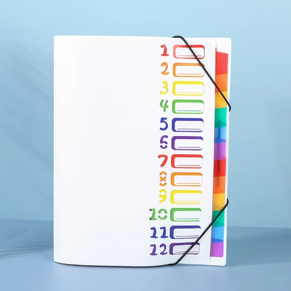 Multi-layer A4 Partition Folder with 12 Pockets Featuring 12 Colorful Labels Rainbow Inner Page Portable Documents Organizer