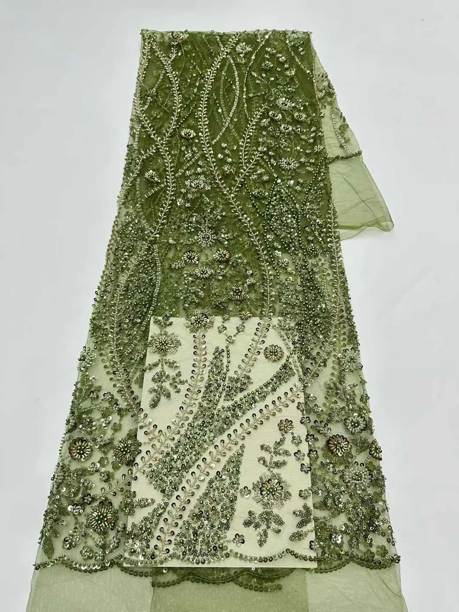 2026 Neues Design Afrikanischer Perlen-Spitzenstoff Hochwertige Französische Pailletten-Spitze Lila Nigerianischer Party-Hochzeitskleid-Stoff zum Nähen – Detail 23