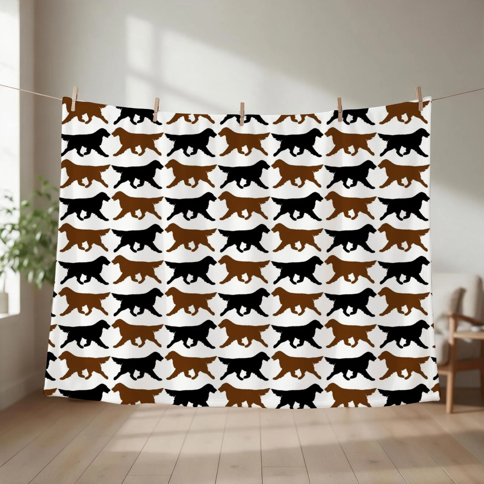 Black and Liver Flat-Coated Retrievers Throw Blanket