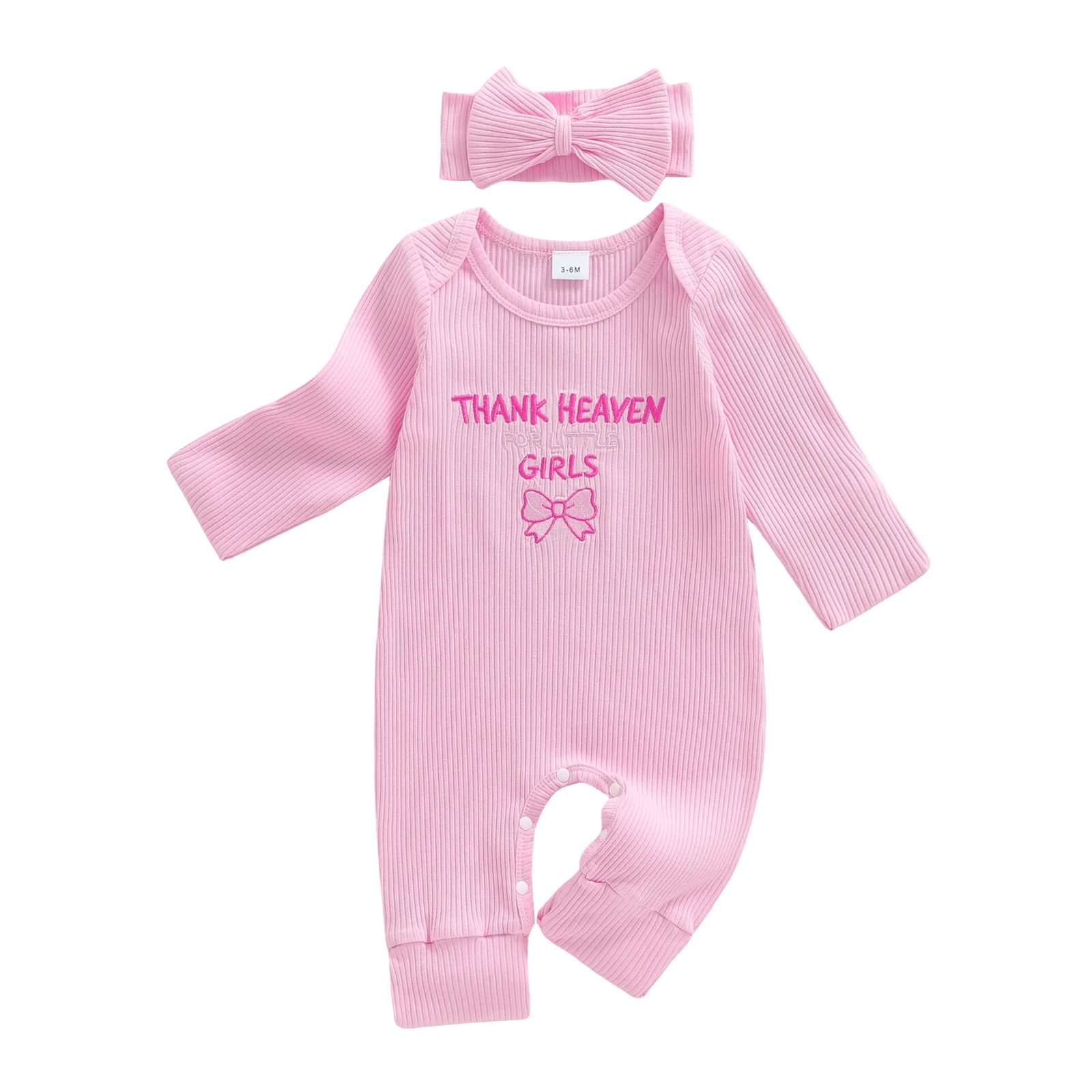 

Осенний комбинезон для маленьких девочек, комбинезон с длинными рукавами и круглым вырезом с буквенным бантом и повязкой на голову с бантом