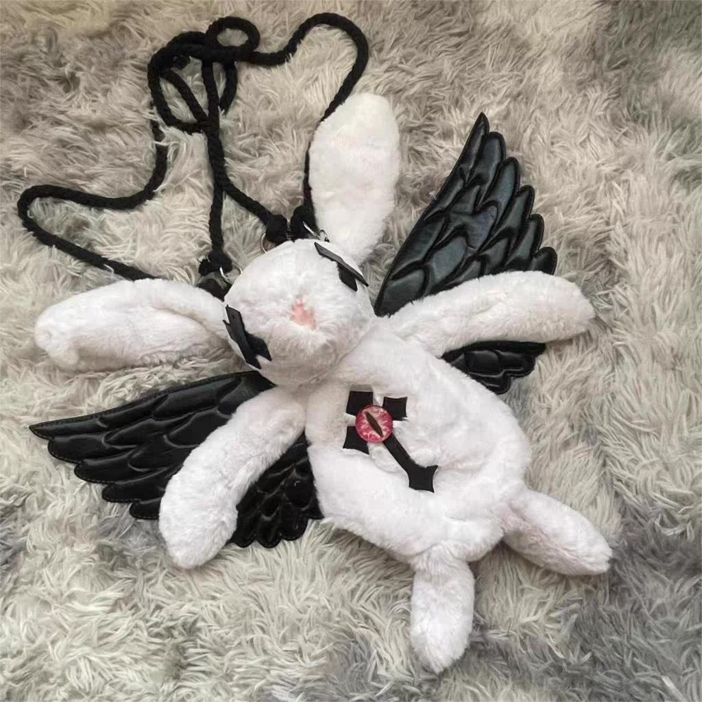 

JIAERDI Sweet Cool Y2k Backpacks Women Gothic Dark Plush Rabbit Cross Angel Wings Mini Backapck Hot Girls Subculture Mochila