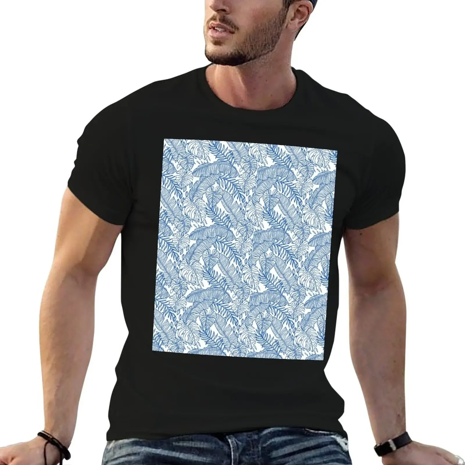 

Blue Palm Tree Leaves T-Shirt vintage graphic tee funny costumes for a boy Man t-shirt mens clothing