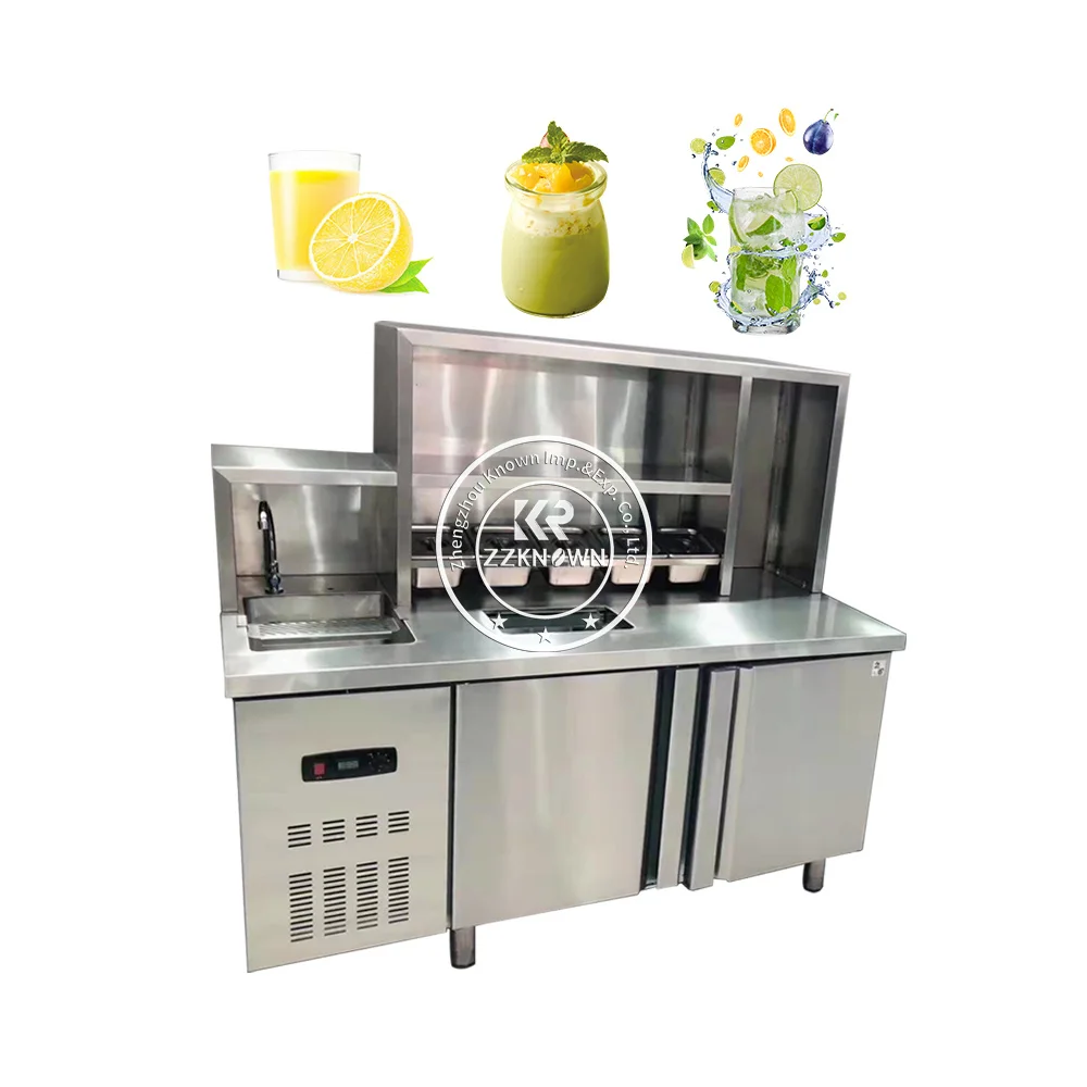 OEM Floor Standing Stainless Steel Pizza Counter Display Ice Storage Salad Workbench with Water Pool Water Bar