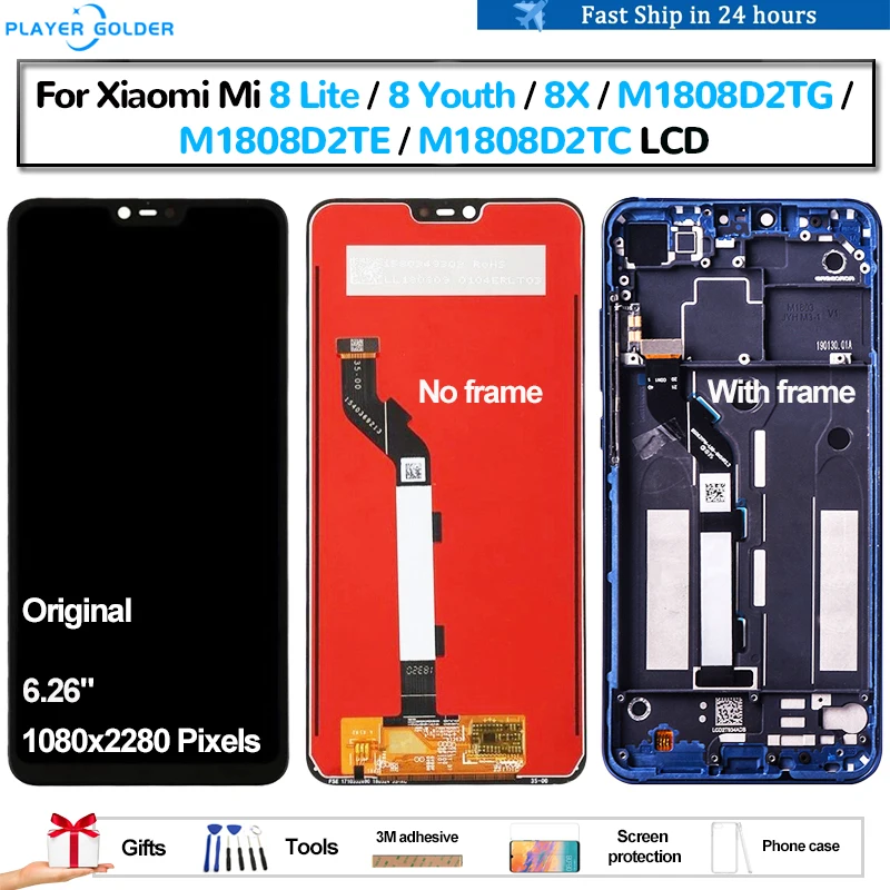 

Оригинальный для Xiaomi Mi 8 Lite 8, Youth 8X M1808D2TG M1808D2TE Pantalla, ЖК-дисплей, сенсорная панель, дигитайзер экрана в сборе, ремонт