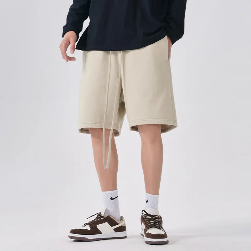 Men's Summer New American Casual Shorts Straight Loose Five-point Pants Solid Color Drawstring Pocket Micro-elastic Sports Pants