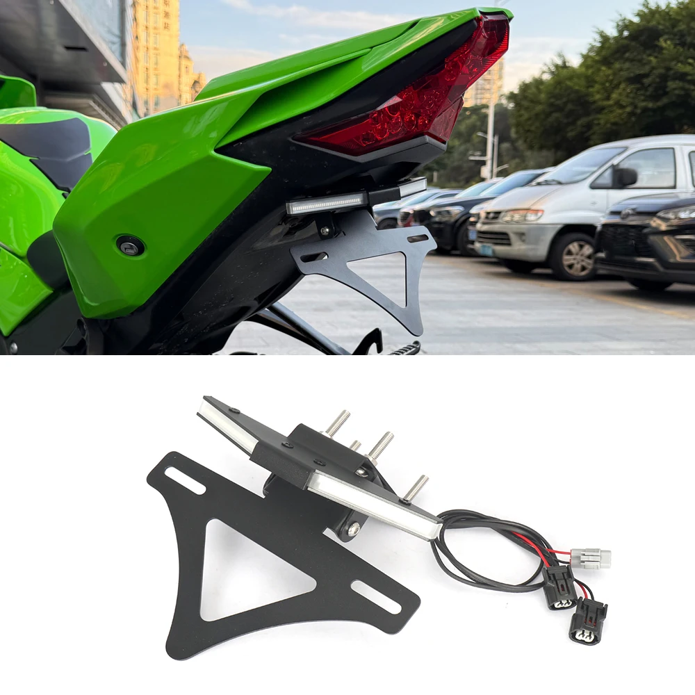 

For Kawasaki ZX10R ZX-10R 2023-2025 New Motorcycle License Plate Holder Short Tail Tidy LED Light Turn Signal Accessories