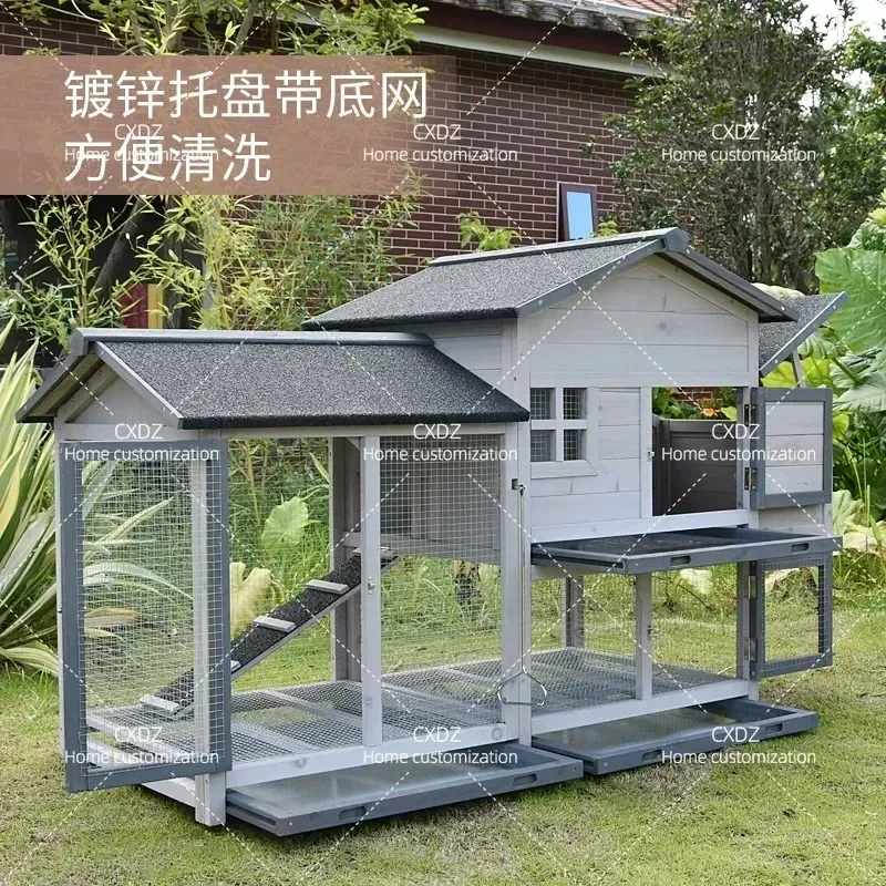Large Wooden Rabbit Cage Chicken Coop Pigeon House Pet Breeding Enclosure with Removable Tray and Bottom Net for Home Use