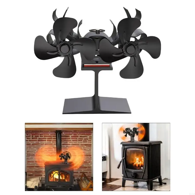 

Double Head Fireplaces Fan Quiet Operate Heat Powered Stove Fan for Wood Burners Efficient Heat Distribution M4YD