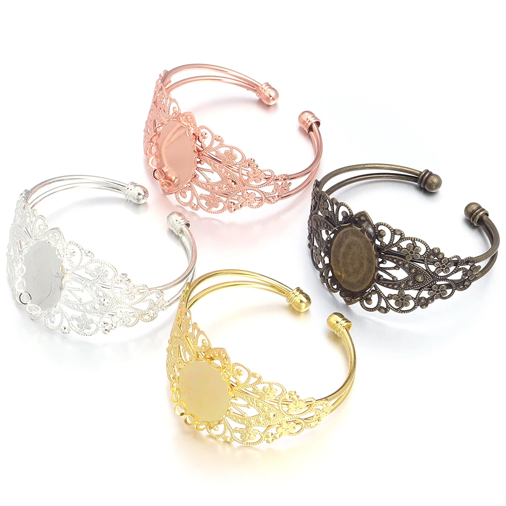 1 adet/grup Yüksek Kaliteli Antik Bronz Altın Gümüş Kaplama Bileklik Tabanı Bilezik Boş Tepsi Fit 18x25mm Oval Cabochon Cameo Ayarları