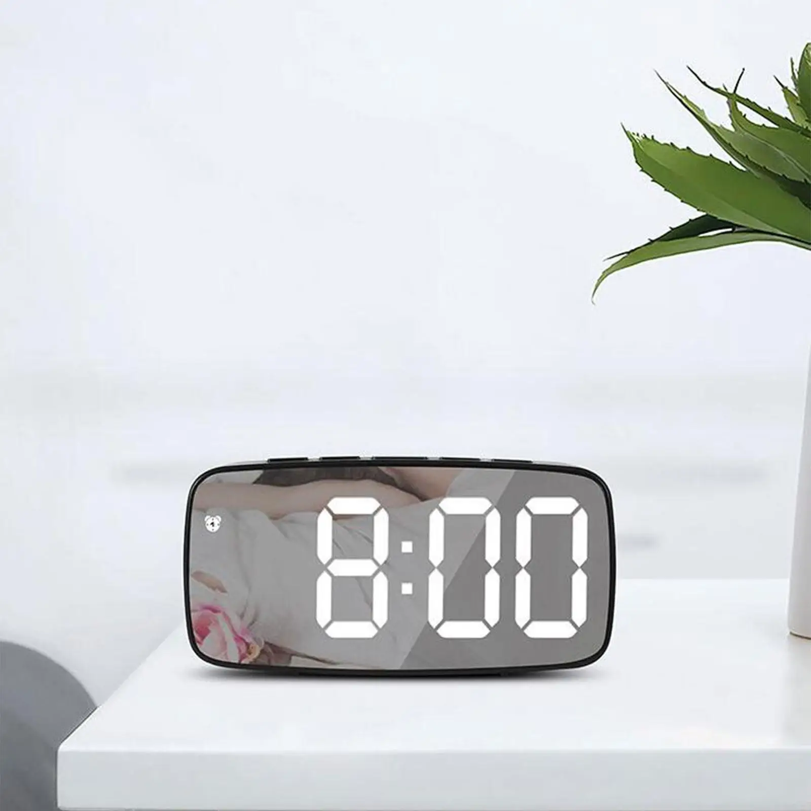 LED Alarm Clock Mirror Surface Bedroom Battery/ Snooze Mode Desk Display 2-level Brightness Makeup Non Ticking Office