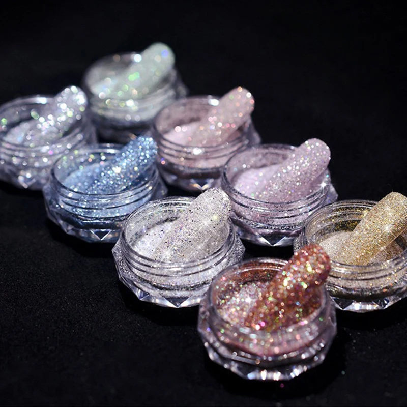 8Pcs Reflective Crystal Diamond Powder Nail Glitter Holographic Micro Drill Chrome Pigment Dazzling DIY Dust Manicure Decoration