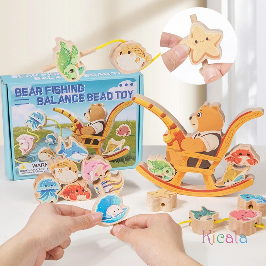 

Wooden Bear Fishing Balance Game Toy Montessori Educational Motor Skill Toy for Kids Hand-Eye Coordination Early Learning Gift