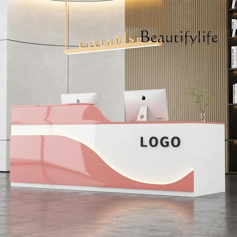 

X Korean Salon Reception Desks Store Simple Bar Counter Cashier Counter Desk Modern Design Enclosed Empfangtheke Terrace Furnit