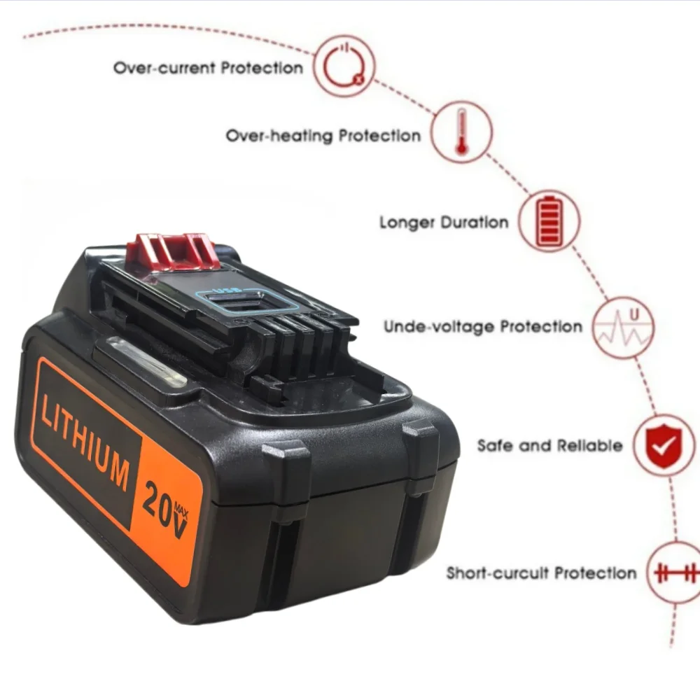 6000mAh 20V High Capacity Replacement Battery Compatible For Black & Decker LBX20 LBXR20 LB20 LBXR2020 LBX4020 LB2X4020-OPE LBX