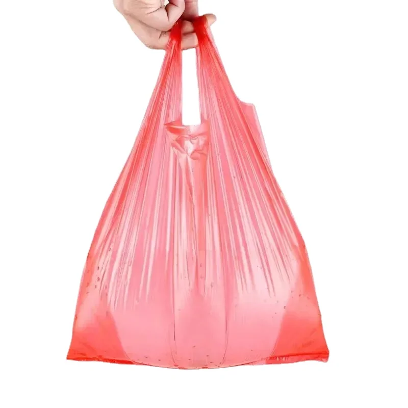 100Pcs Red Plastic Bag Vest Storage Bag Supermarket Grocery Shopping Takeaway Packing Garbage Bag Kitchen Living Room Clean