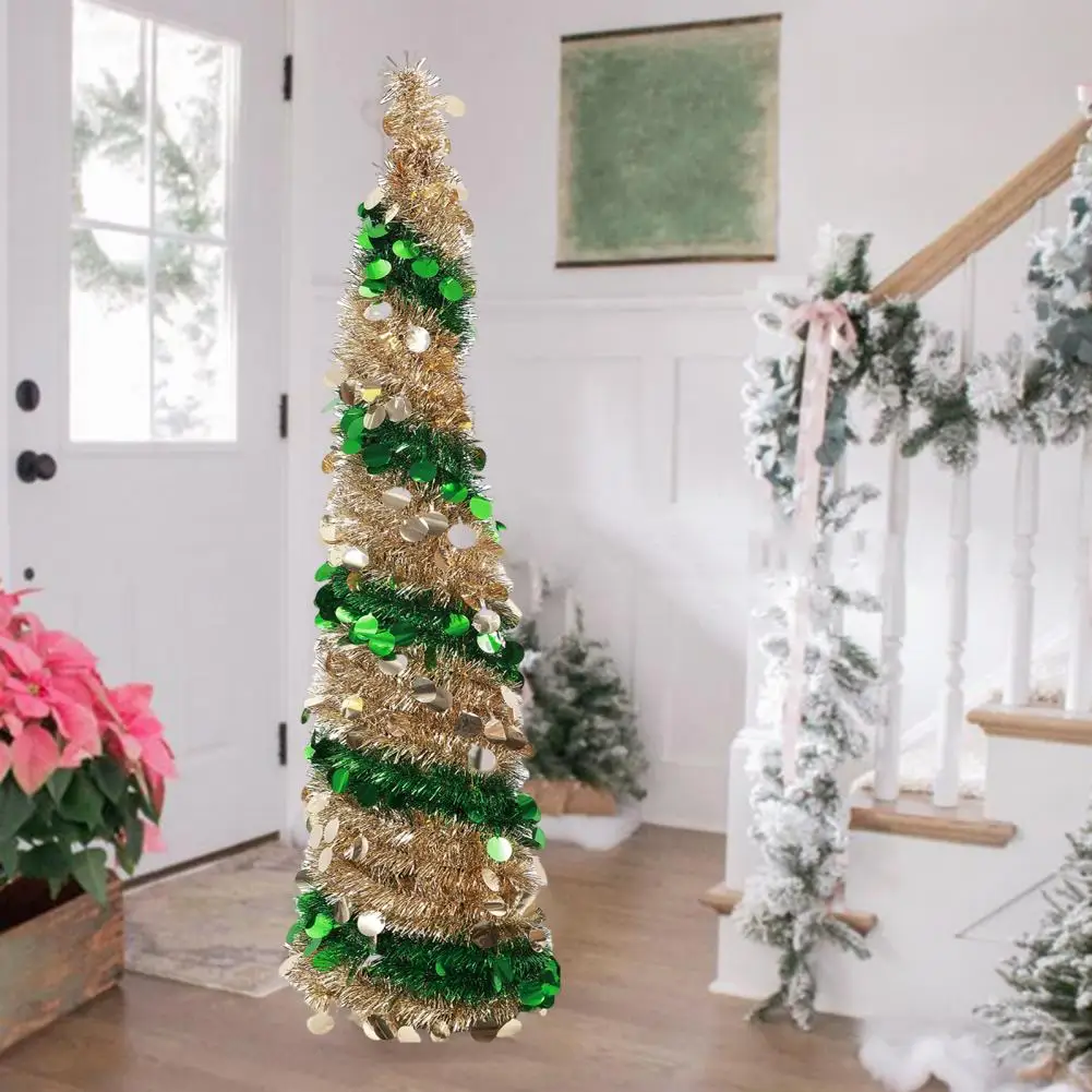 Christmas Decoration Tree Sequin Pencil Christmas Tree for Small Spaces Collapsible Skinny Xmas Tree with Tinsel for Home