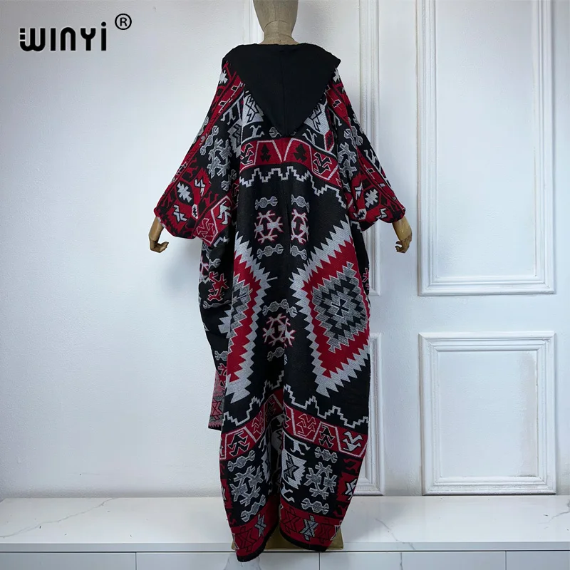 WINYI Winter African cardigan woman National wind print abaya Autumn outfits for women coat Open Front Kimonos long down poncho