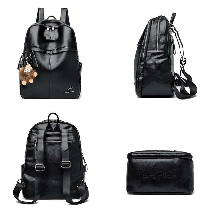 Women's Soft Leather Backpack Student School Bag Female High Quality Rucksack Multi-functional Ladies Shoulder Bag Commuting Sac - view 4