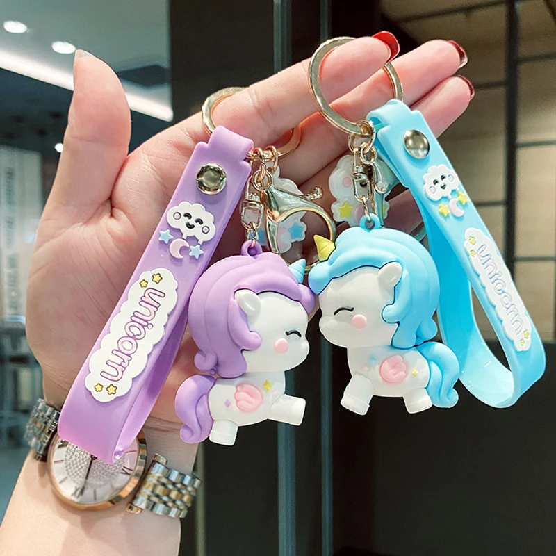 Cute Kawaii 3D Unicorn Keychains Softglue Pegasus Pendant Key Rings for Kids Toys Doll Women Men Bag Key Chain Gifts for Girl