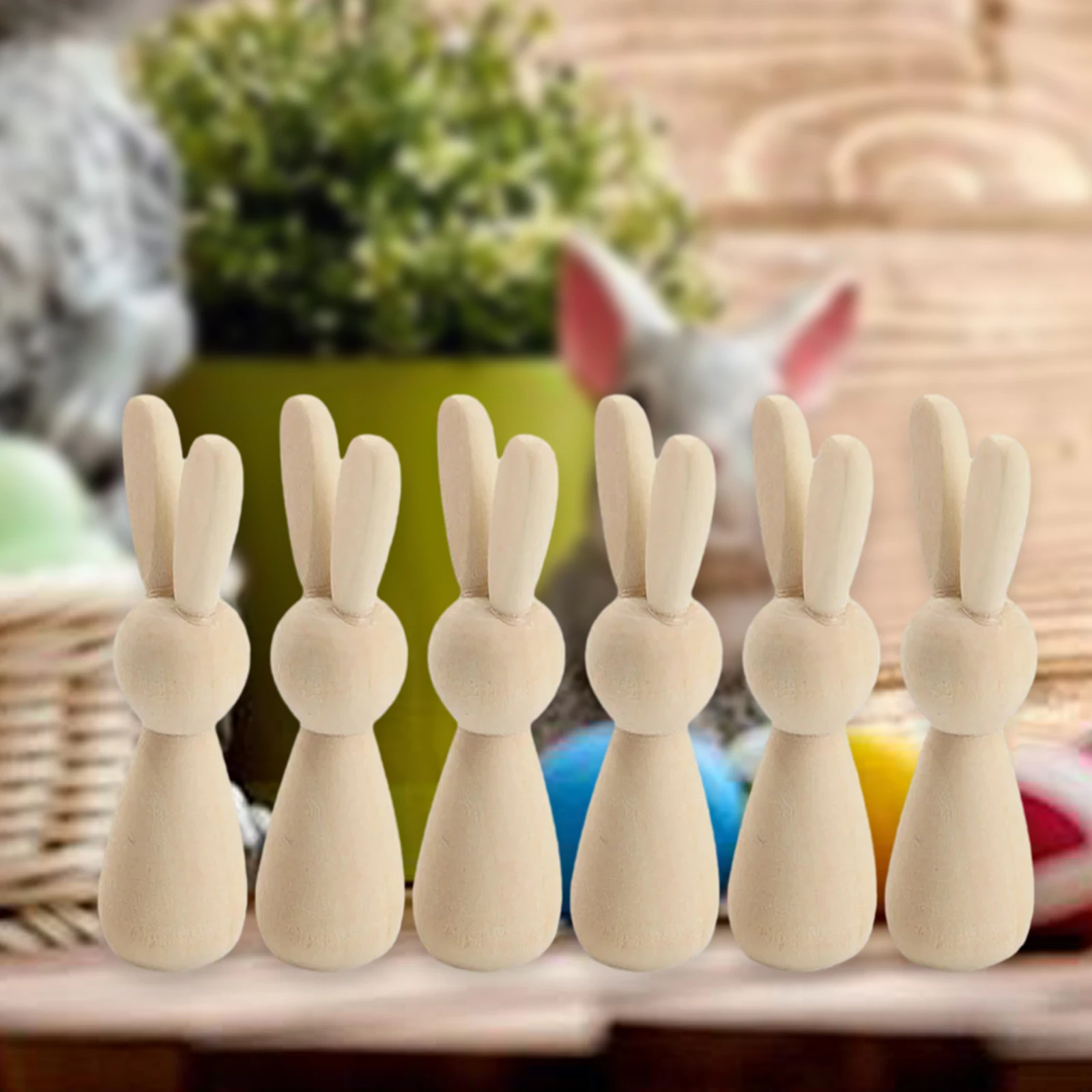 6pcs Wooden Peg Dolls DIY Blank Rabbit Peg Doll Bodies for Craft Making Home Party Decoration Kids Puppets Arts Craft