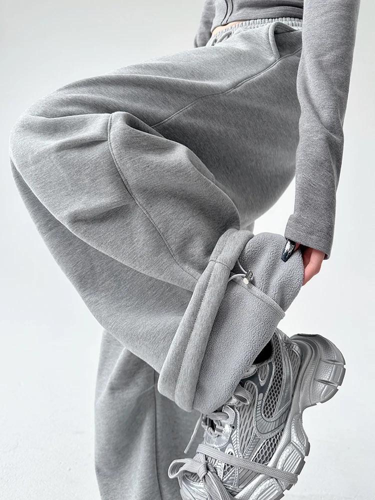 

Off ey High-waist Loose Women's Sports Pants Autumn Winter Casual Wide-leg Workwear Trousers Comfortable Polyester Cotto...