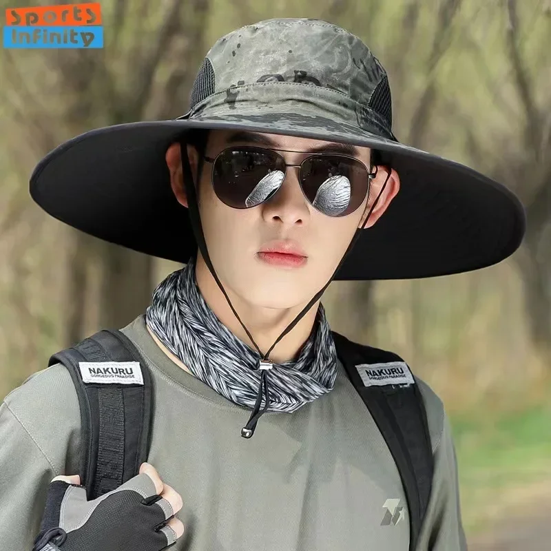 New Men Sunshade Hats 15cm Big Eave Climbing Hat Fishing Hat Outdoor Work Hiking Climbing Sun Protection Adjustable Sun Hat