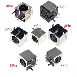 10 Pcs Connnector Mini Din 3 4 5 6 7 8 9 Pin Female Circular Receptacle Power Sockets MD-SM Shield Right Angle Through Holes PCB