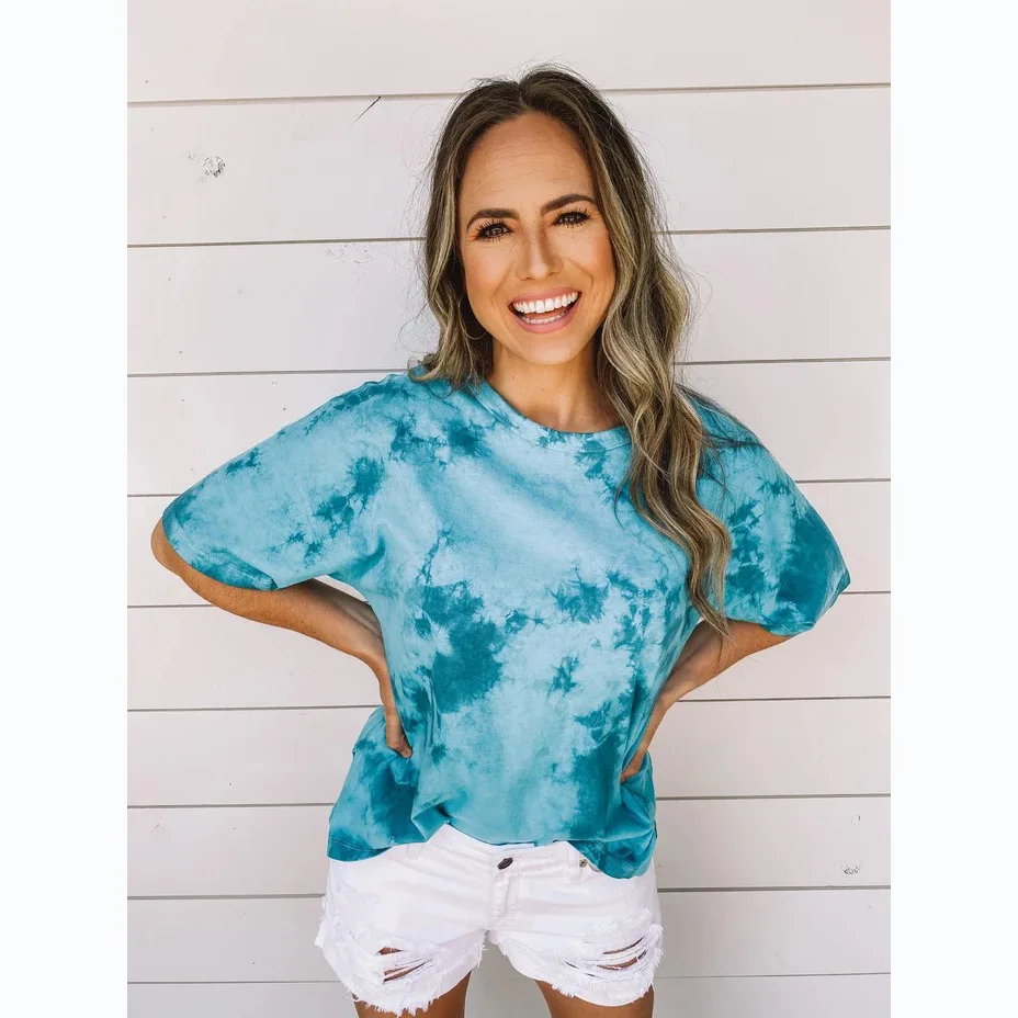 2025 Casual Fashion Trend Spring Summer Mixed Dye Short Sleeve T-Shirt 518