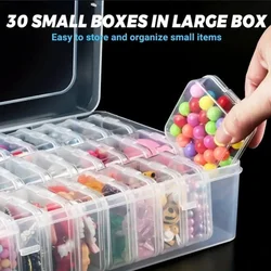Small 30 Grids Diamond Box Clear Plastic Jewelry Craft Storage Container,Craft Storage with Adjustable Dividers