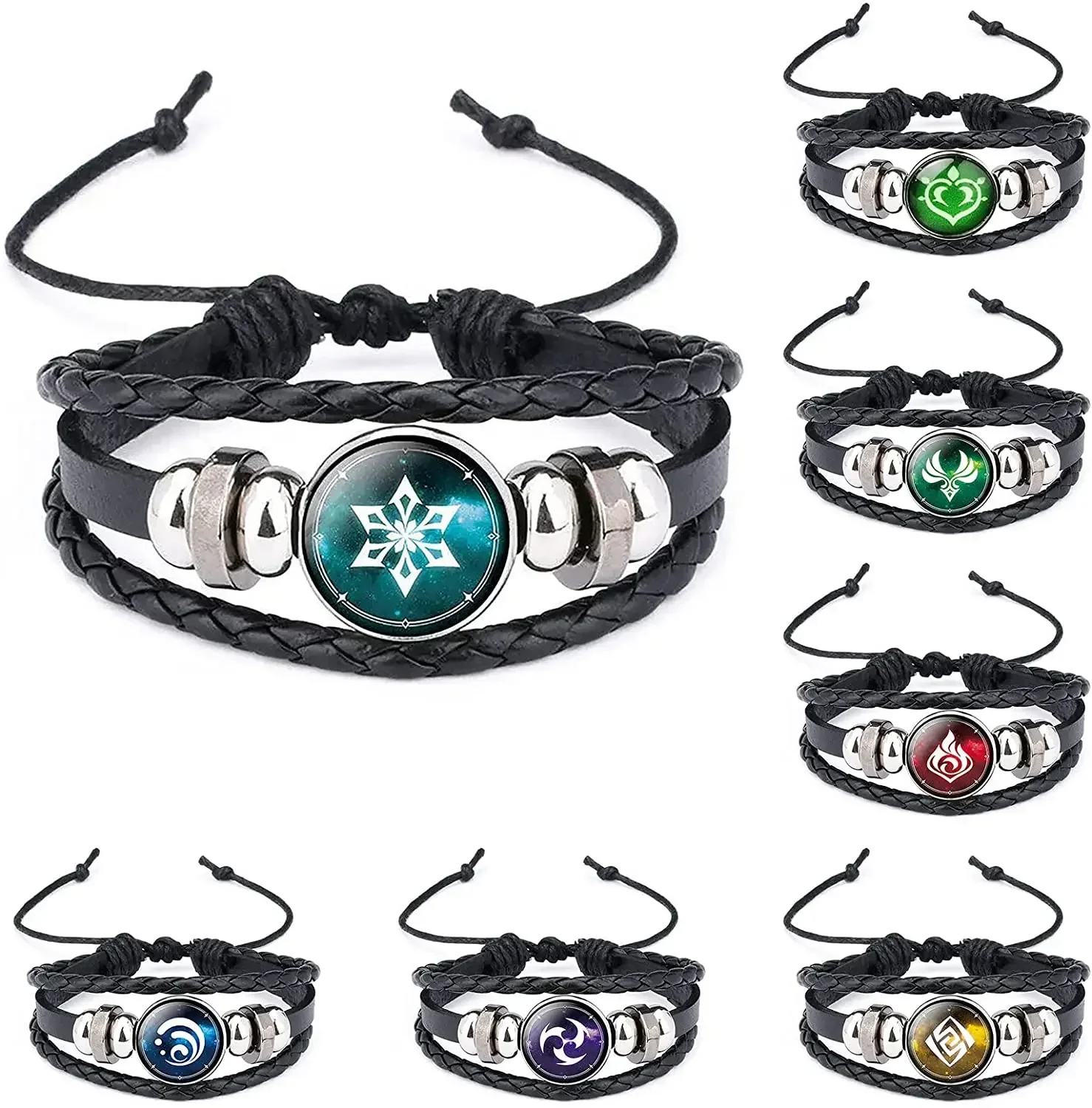 7 Pieces Genshin Impact Bracelets Luminous Bracelets Glow Braid Bracelet Anime Cosplay Glass Bracelets for Adults Children