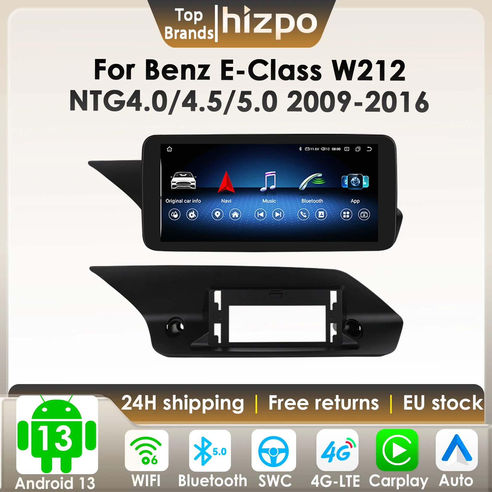 Hizpo 10,33 Zoll Android Autoradio für Benz E-Klasse W212 NTG4.0/4.5/5.0 2009-2016 Multimedia-Videoplayer Navi GPS Carplay 4G-LET BT
